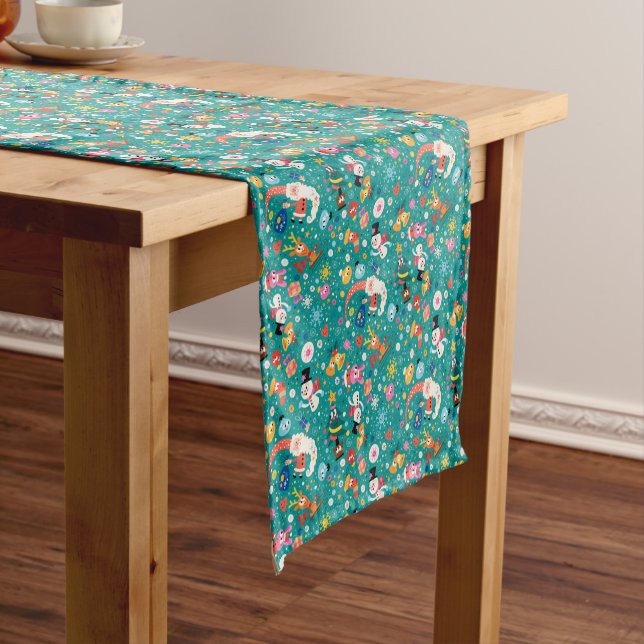 Santa Claus and Merry Friends Pattern Short Table Runner (In Situ)
