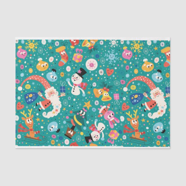 Santa Claus and Merry Friends Tissue Paper (Front)