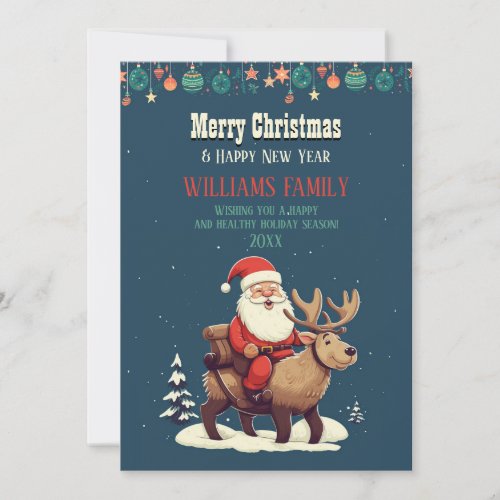 Santa Claus and Moose Cartoon Illustration Invitation