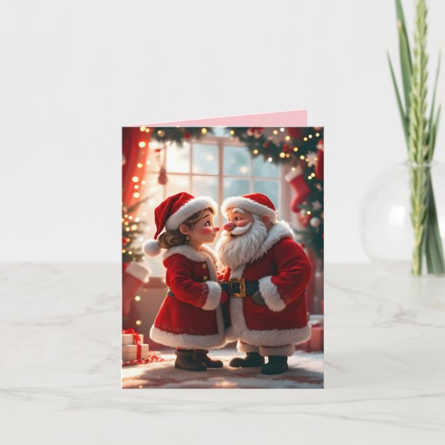 Santa Claus and Mrs. Claus celebrate X-Mas, fun  Holiday Card (Front)