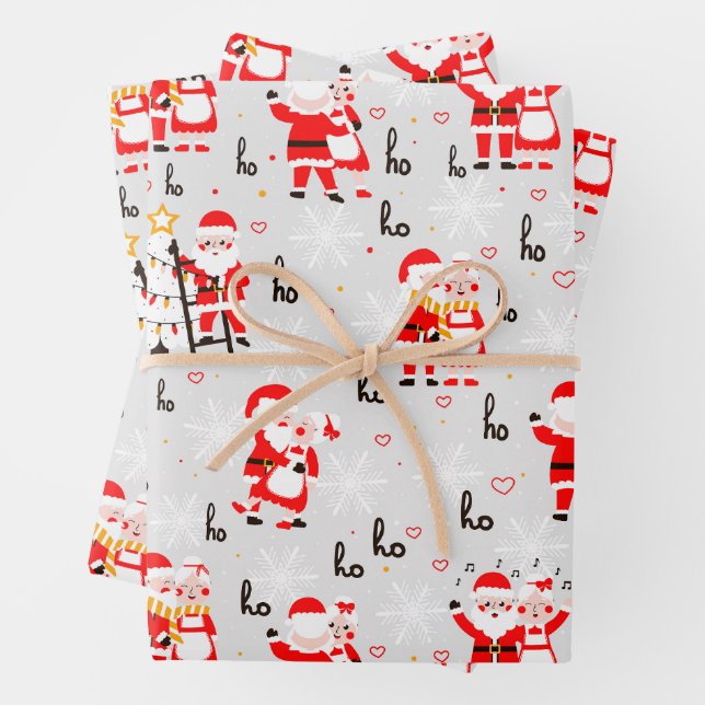 Santa Claus and Mrs. Claus Christmas Dance Wrapping Paper Sheets (In situ)