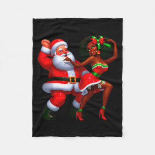 Santa Claus And Mrs Claus Dancing Melanin Christma Fleece Blanket