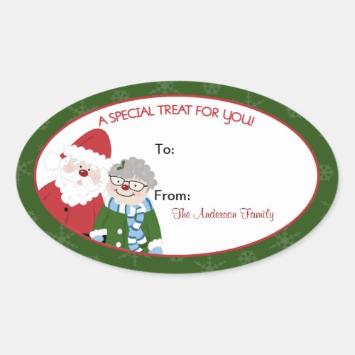 Santa Claus and Mrs Claus Oval Baking Labels