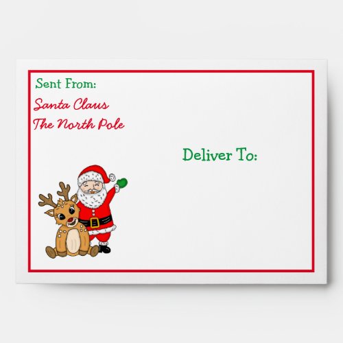 Santa Claus and North Pole Sign Christmas Envelope