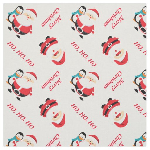 Santa Claus and penguin personalized Christmas Fabric