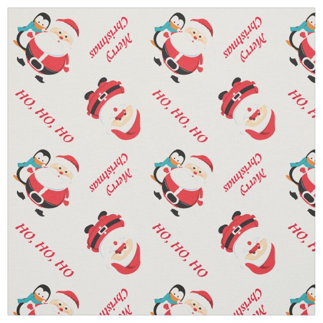 Santa Claus and penguin personalized Christmas Fabric (Swatch)