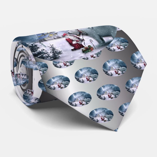 Santa Claus and Polar Bear Neck Tie (Rolled)