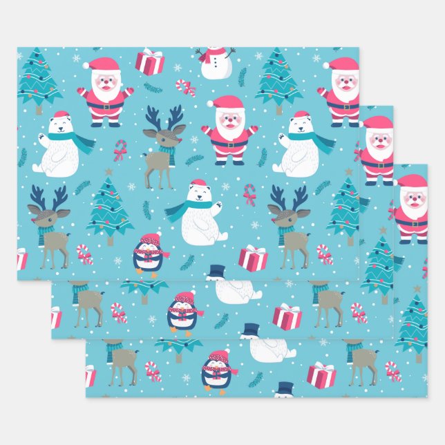 Santa Claus And Polar Bear Wrapping Paper Sheets (Set)
