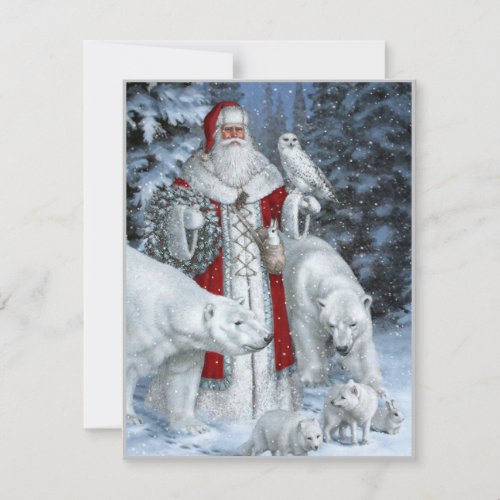Santa Claus and Polar Bears Christmas Holiday Card