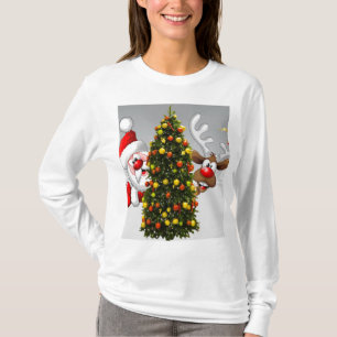 Santa claus and reindeer behind a christmas tree.j T-Shirt