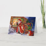Santa Claus and Reindeer Christmas Holiday Card<br><div class="desc">Santa Claus Peeking Through the Window Card.</div>