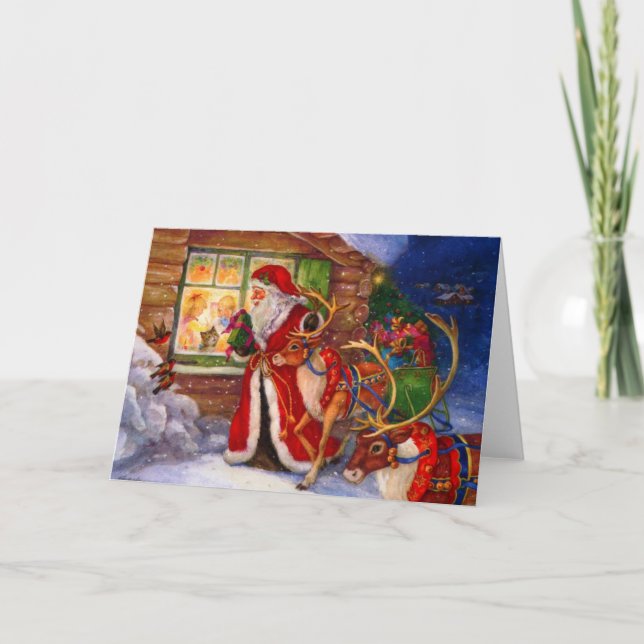 Santa Claus and Reindeer Christmas Holiday Card (Front)