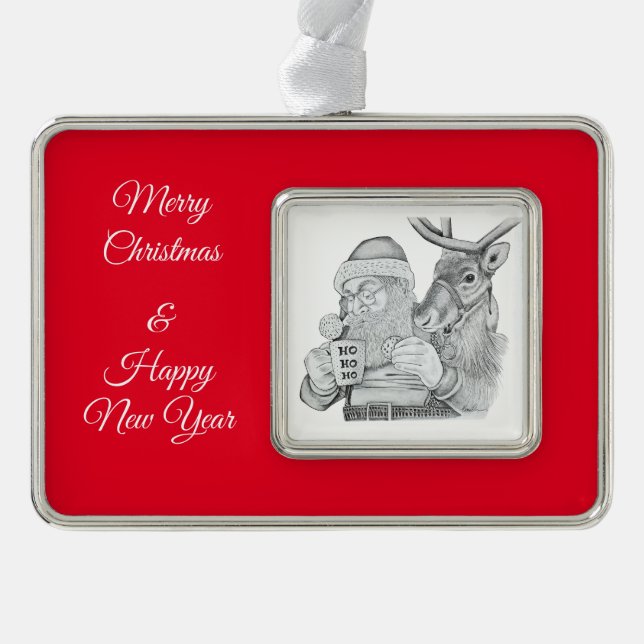 Santa Claus and Reindeer Christmas Ornament (Front)