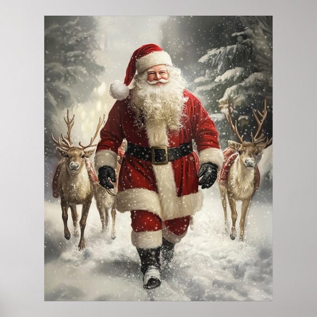 Santa Claus and Reindeer Christmas Wall Art (Front)
