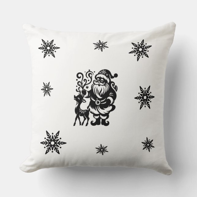  Santa Claus and Reindeer for  Cozy Winter vibes  Throw Pillow (Front)