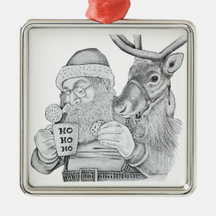 Santa Claus and Reindeer Metal Ornament