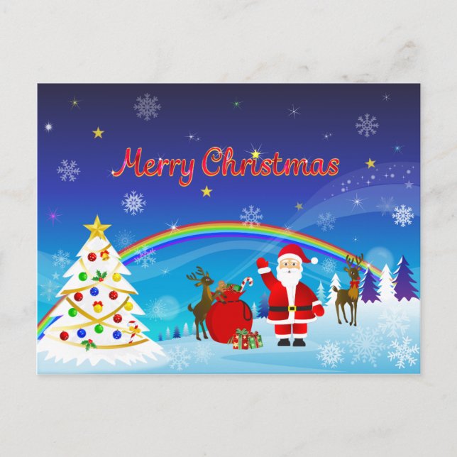 Santa Claus and Reindeer Postcard (Front)