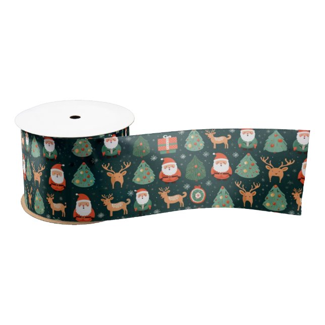 Santa Claus and Reindeer Satin Ribbon (Spool)