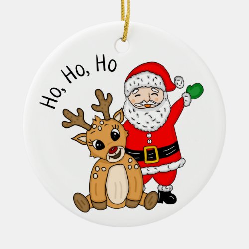 Santa Claus and Reindeer Snowflakes Christmas Ceramic Ornament
