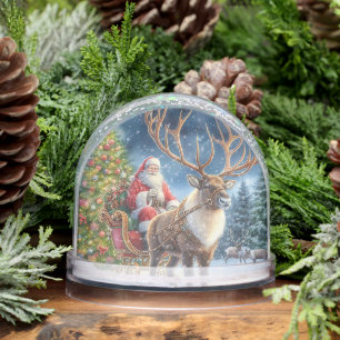 Santa Claus and Reindeer Vintage Christmas  Snow Globe