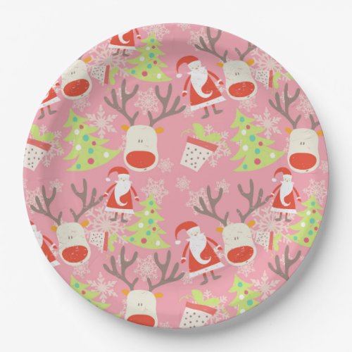 Santa Claus and Reindeer with Christmas Tree Paper Plates