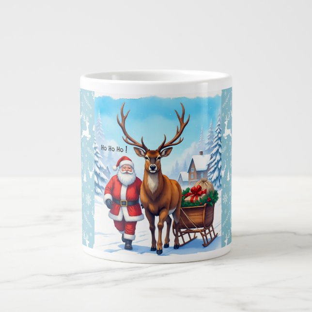 Santa Claus and Reindeer's Christmas Journey Giant Coffee Mug (Front)