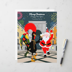 Santa Claus and Rooster Champagne Toast to New Yea