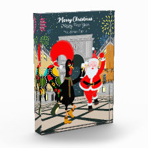 Santa Claus and Rooster Champagne Toast to New Yea