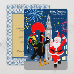 Santa Claus and Rooster toast to the New Year Card