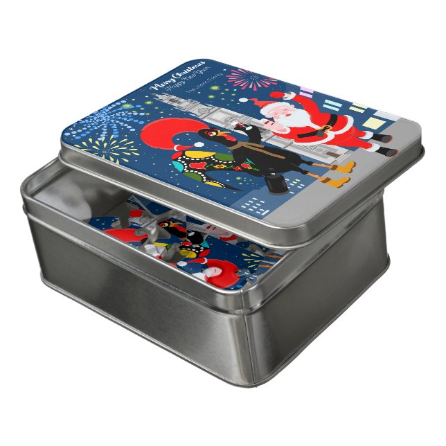 Santa Claus and Rooster toast to the New Year Jigsaw Puzzle (Lid Open)