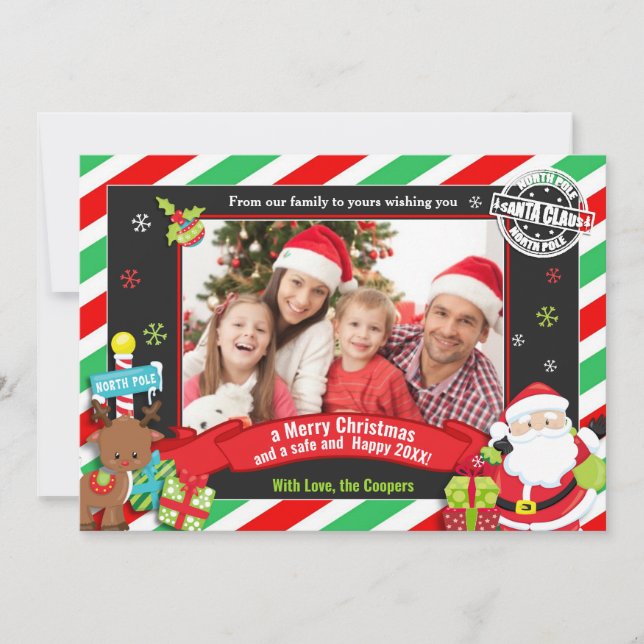 Santa Claus and Rudolf Photo Christmas Greetings Holiday Card (Front)