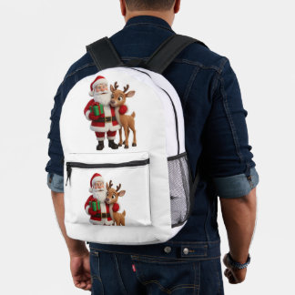 Santa Claus and Rudolph Cartoon Printed Backpack