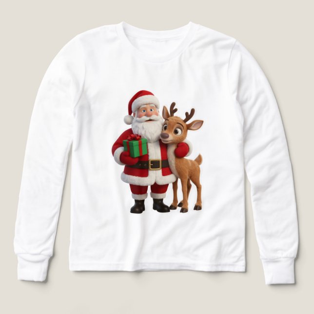 Santa Claus and Rudolph Cartoon Tri-Blend Shirts (Design Front)
