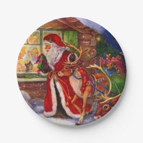 Santa claus and rudolph paper plates