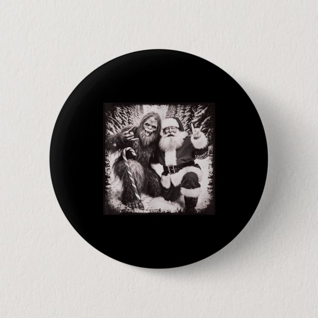 Santa Claus And Sasquatch Bigfoot Funny Joyful Sno Button (Front)