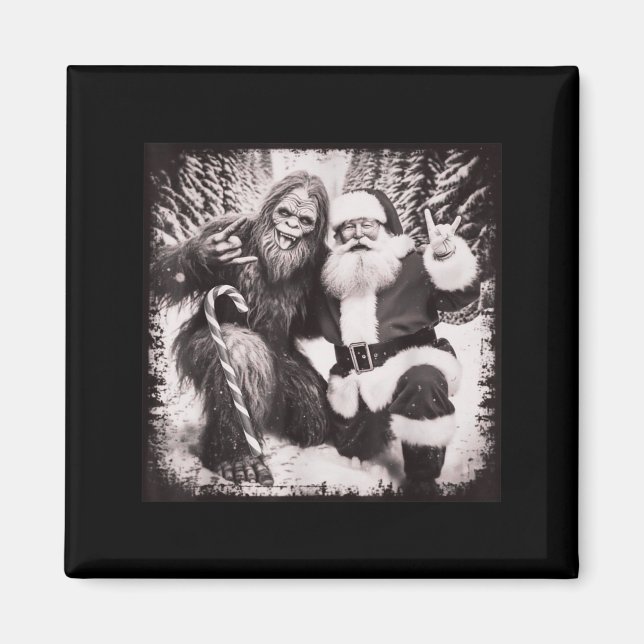Santa Claus And Sasquatch Bigfoot Funny Joyful Sno Magnet (Front)