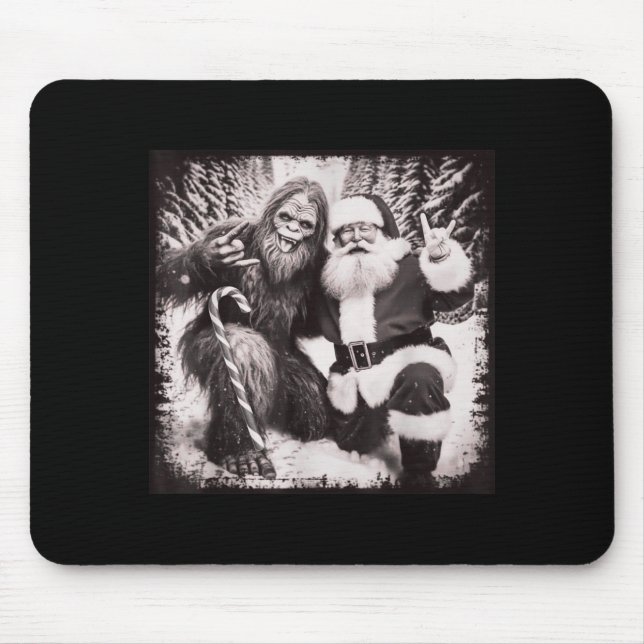 Santa Claus And Sasquatch Bigfoot Funny Joyful Sno Mouse Pad (Front)