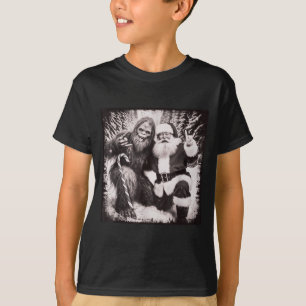 Santa Claus And Sasquatch Bigfoot Funny Joyful Sno T-Shirt