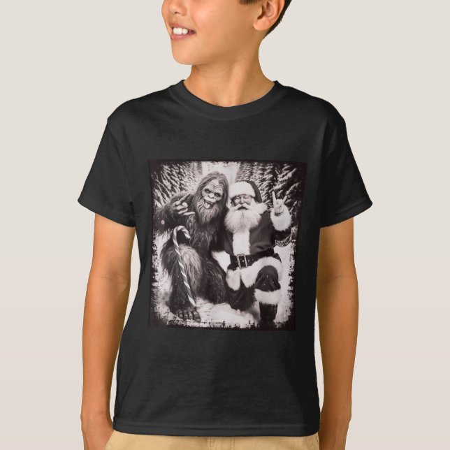Santa Claus And Sasquatch Bigfoot Funny Joyful Sno T-Shirt (Front)
