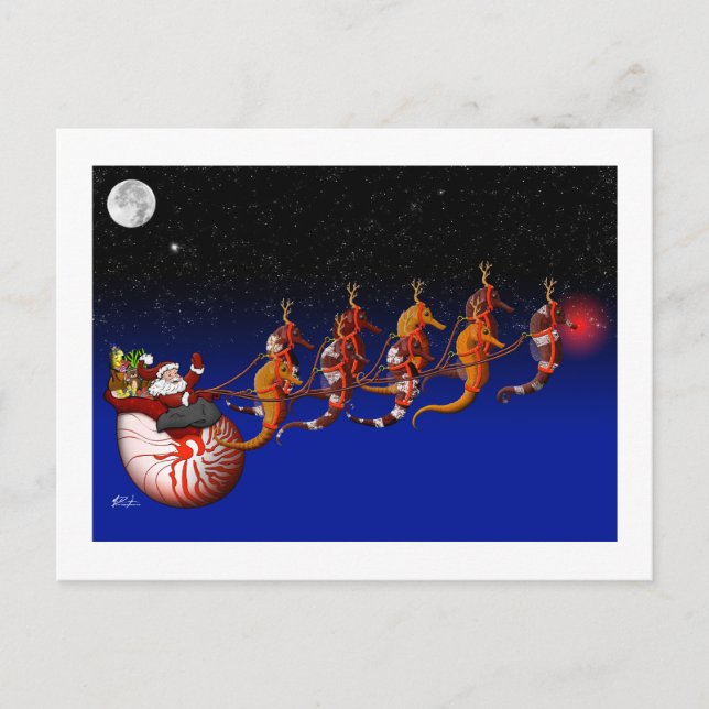 Santa Claus and Seahorse Sleigh Postcard (Front)