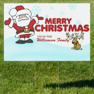 Santa Claus and Silly Moose Merry Christmas Sign