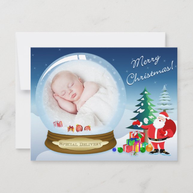 Santa Claus and Snow Globe Christmas Photo Card (Front)