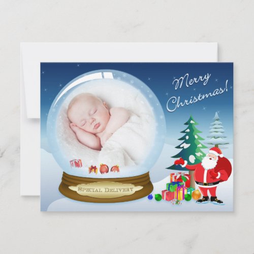 Santa Claus and Snow Globe Christmas Photo Card