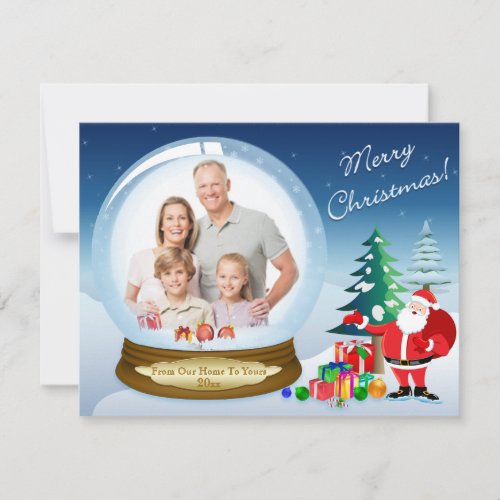 Santa Claus and Snow Globe Christmas Photo Card 2