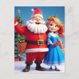 Santa Claus and Snow Maiden Celebrating Christmas Holiday Postcard