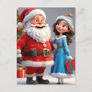 Santa Claus and Snow Maiden Celebrating Christmas Holiday Postcard