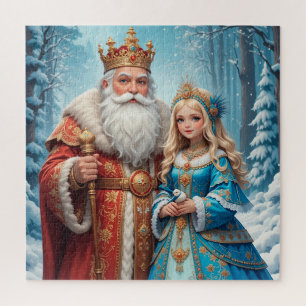 Santa Claus and Snow Maiden Celebrating Christmas Jigsaw Puzzle