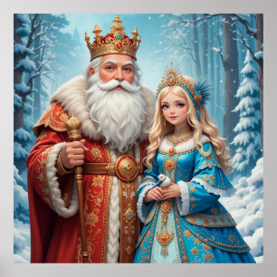 Santa Claus and Snow Maiden Celebrating Christmas Poster