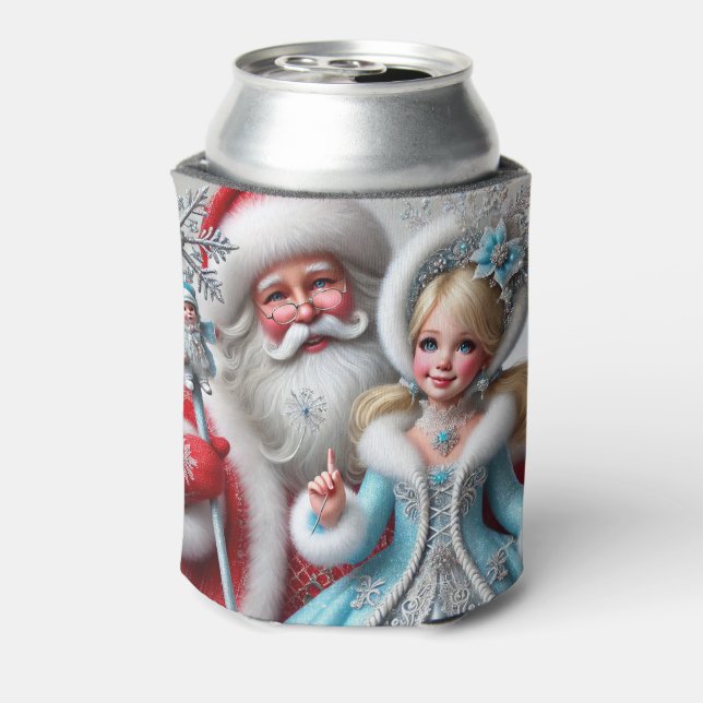 Santa Claus and Snow Mainen in a Winter Wonderland Can Cooler (Can Back)