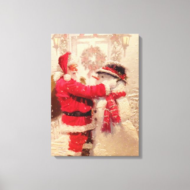 Santa Claus and Snowman Canvas Print (Front)